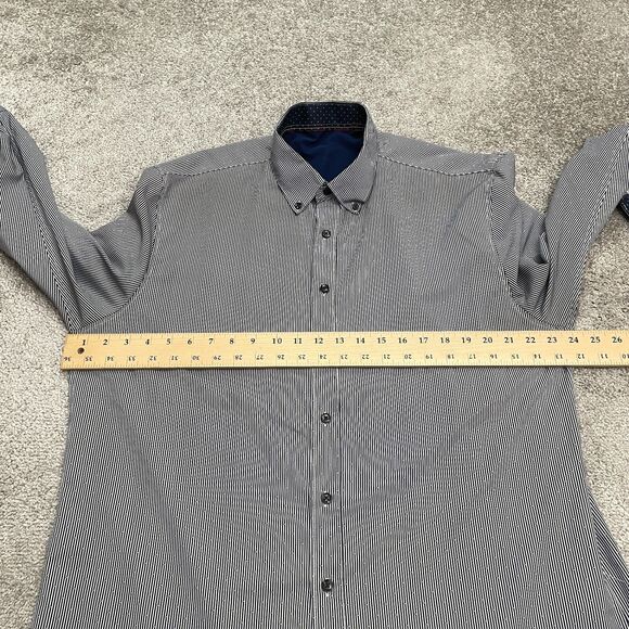 Construct Pinstripe Dress Shirt Men Large Blue Button Down Long Sleeve Flip Cuff - Picture 12 of 14